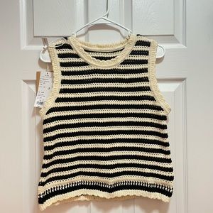 Stripped Knitted Tank Top - Black/White